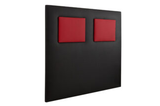 cabecero tapizado en color negro y rojo de polipiel